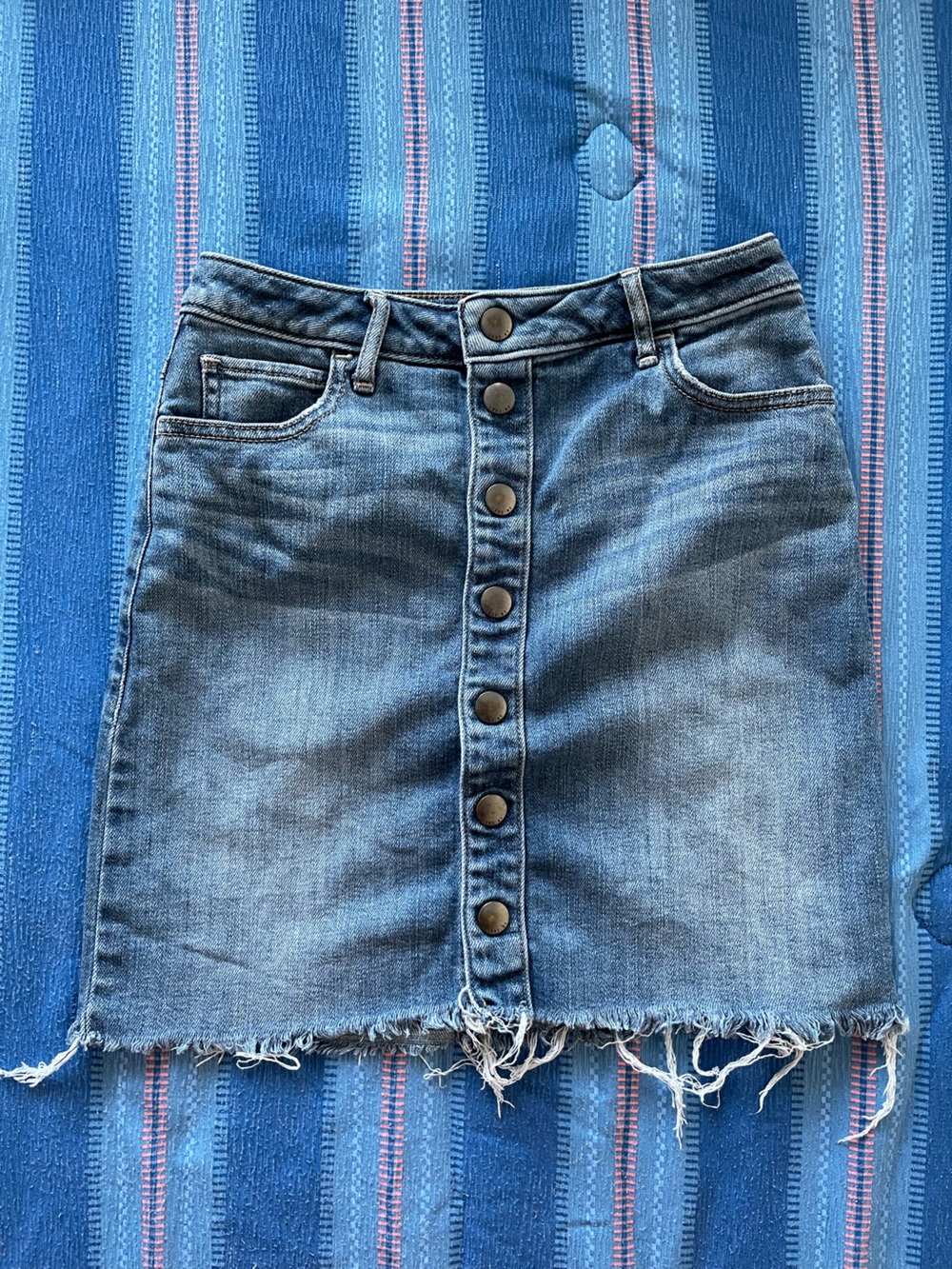 Abercrombie & Fitch Blue Button-Front Denim Mini Skirt-Size 24